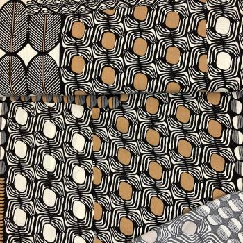 Viskose Popeline -  schwarz, beige, naturweiß, grafisch gemustert